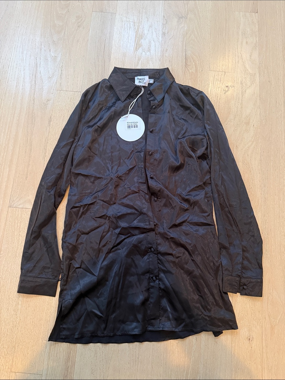 Princess Polly Black Satin Button-Down Shirt